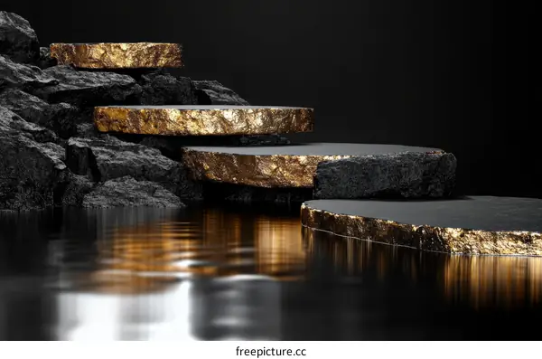 Gold-Trimmed Black Stone Steps Display