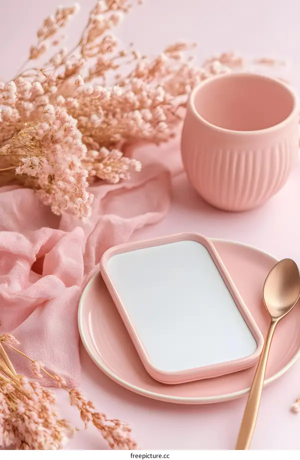 Pink Table Setting With White Plate and Cup