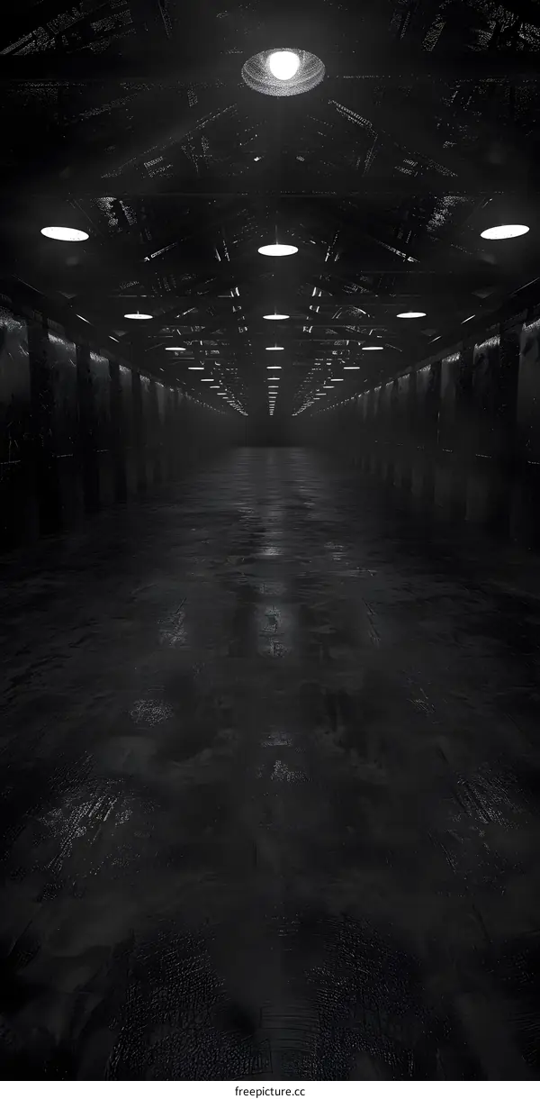 Dark Empty Tunnel With Lights