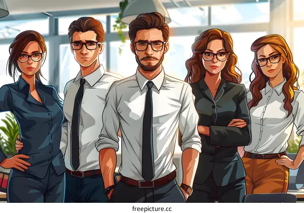 Group of business professionals posing in an office