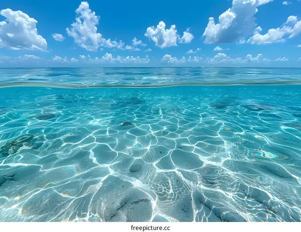 Half and half photo of ocean above and below water
