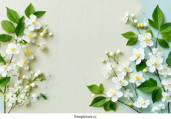 Spring Blossoms Floral Arrangement on Pastel Background
