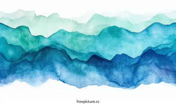 Blue green watercolor mountain landscape