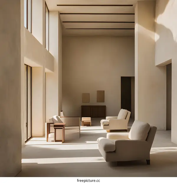 Modern Minimalist Living Room Interior Design with Beige Walls and Soft Furnishings