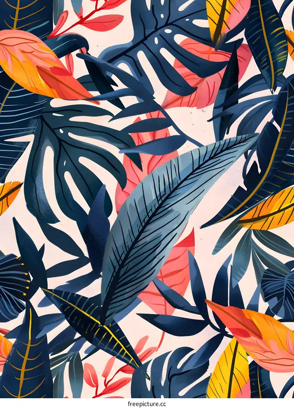 Colorful Tropical Leaves Illustration