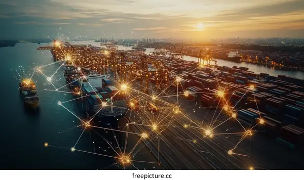 Global Cargo Port Network at Dusk
