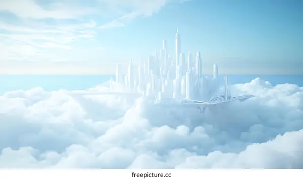 Floating City Among Clouds Artistic Illustration