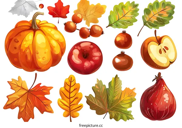 Autumn Fruits and Leaves Illustration