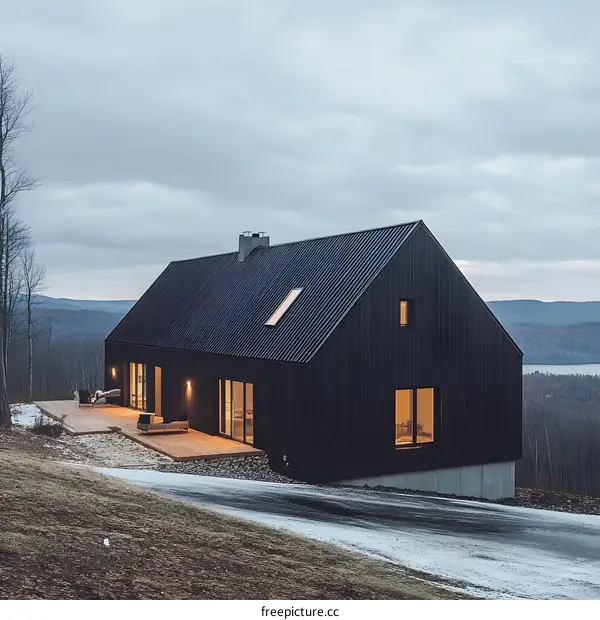 Modern Black House with Mountain View
