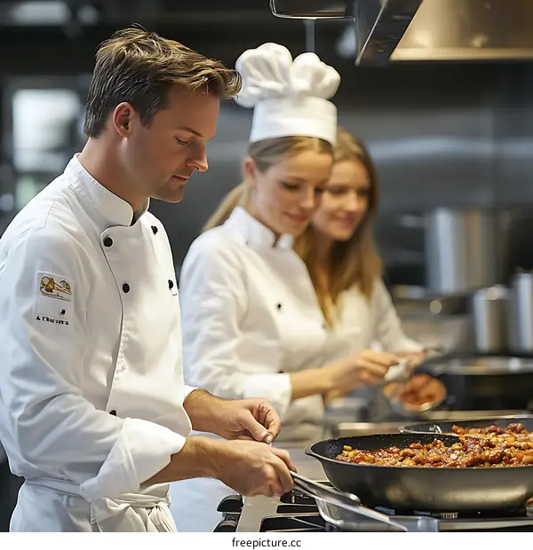 Professional Chefs Cooking in a Busy Kitchen