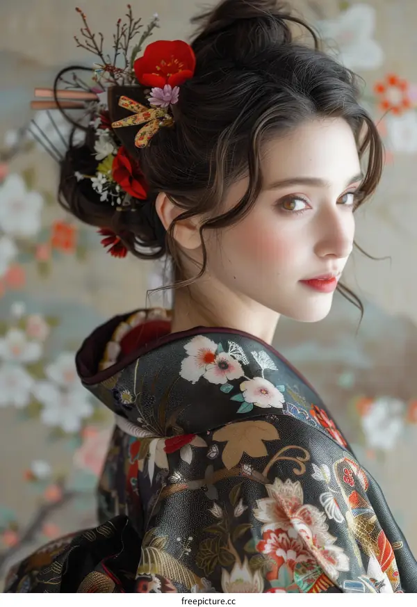portrait of a beautiful woman in a kimono