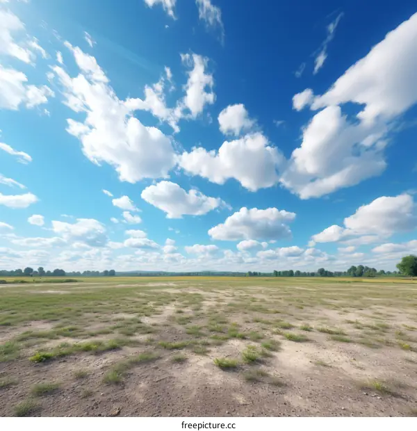 Blue sky and white clouds over the grassland