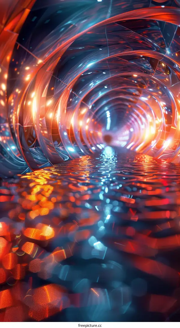 Mesmerizing 3D Futuristic Tunnel with Vibrant Colors and Reflections