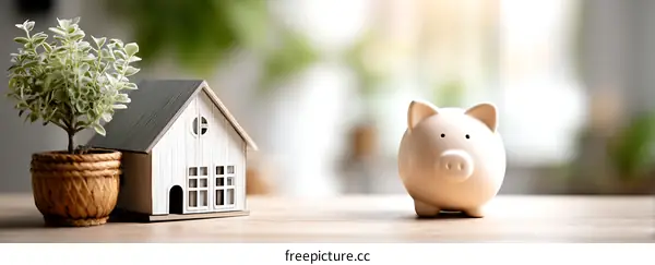 Miniature House and Piggy Bank Financial Planning