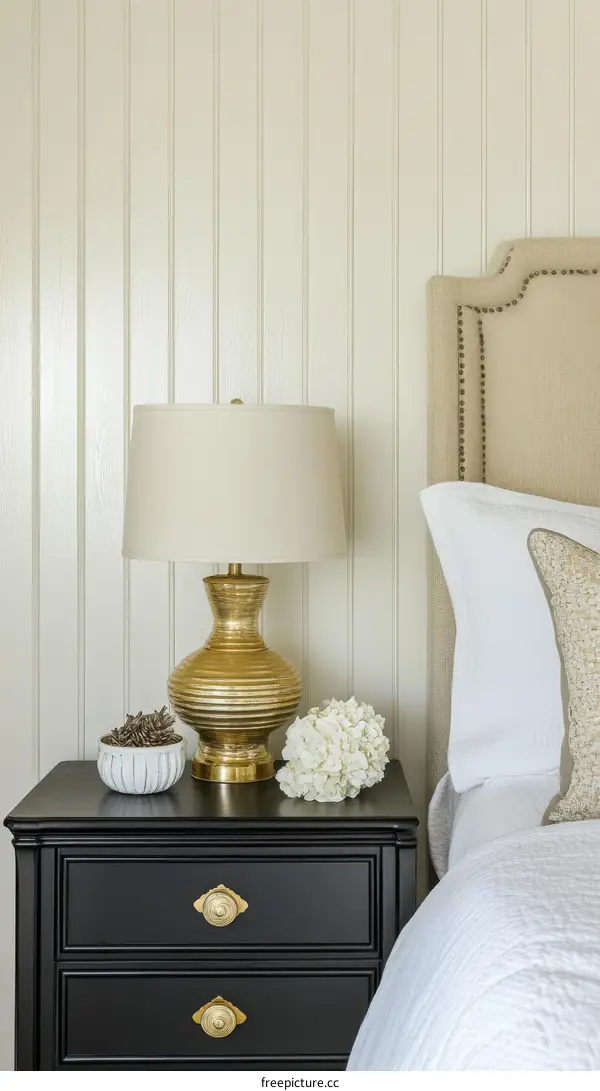Bedroom Nightstand with Gold Accents