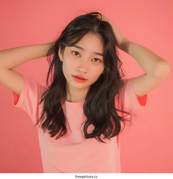 Portrait of Asian Woman with Pink Background