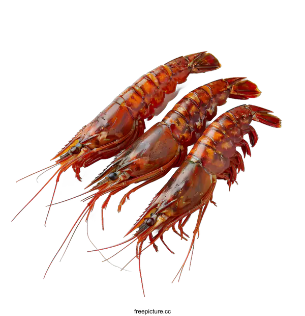 [Transparent Background PNG]Three red shrimps on white background