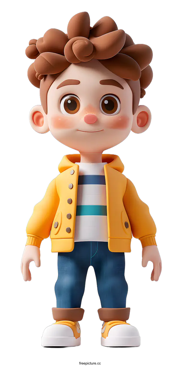 [Transparent Background PNG]Cute Cartoon Boy Wearing a Yellow Jacket