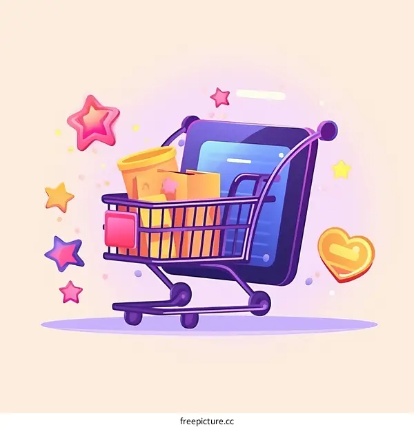 A shopping cart full of items