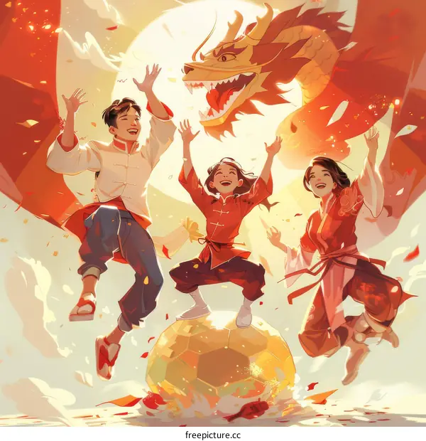 A family of three is celebrating the Mid-Autumn Festival.