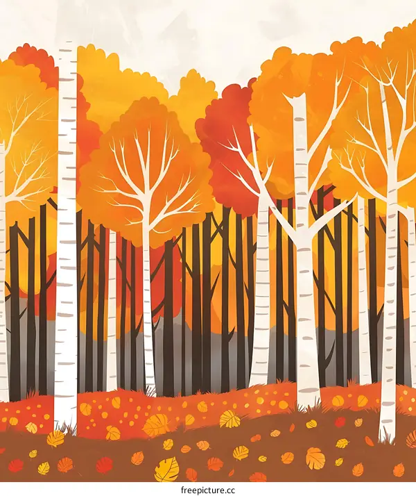Autumn Forest Illustration with Orange and Yellow Leaves