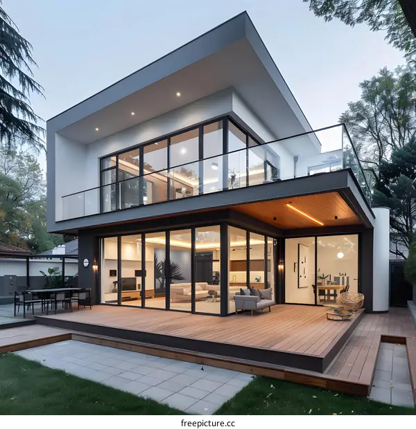 Modern House with Large Windows and Deck