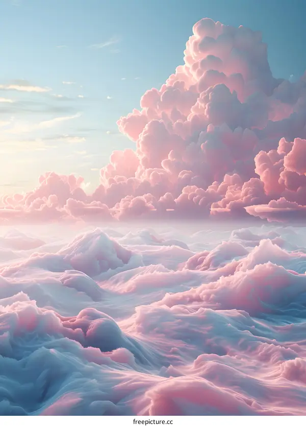 Pink clouds rolling in a blue sky