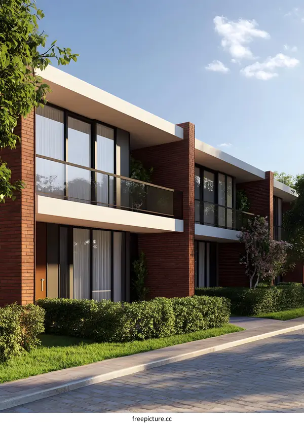 Modern Brick House with Balcony and Garden