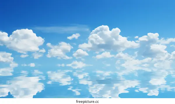 Blue sky and white clouds with reflection on the water surface