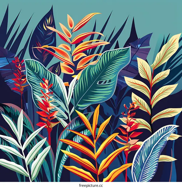 Tropical Floral Pattern with Lush Green Leaves