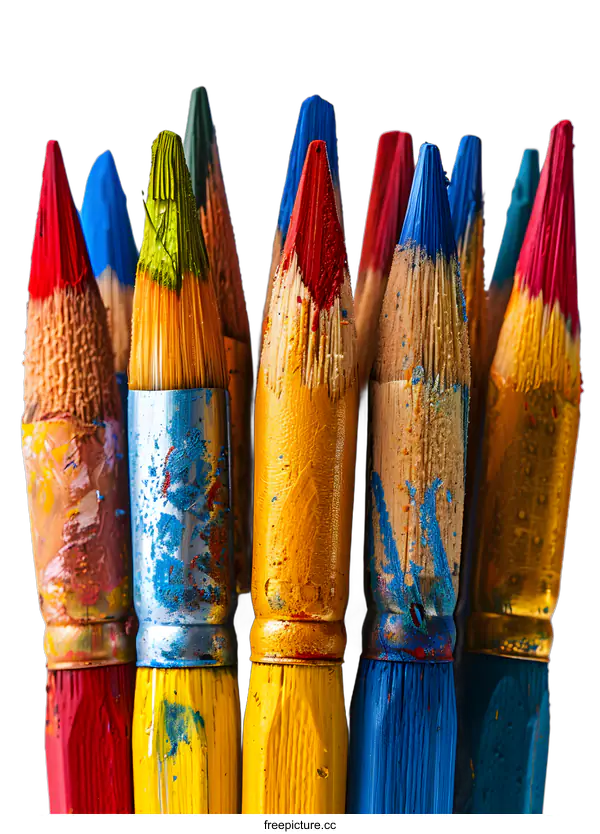 [Transparent Background PNG]Colorful paint brushes on white background