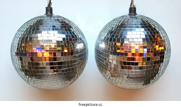 Two Vintage Disco Balls on White Background