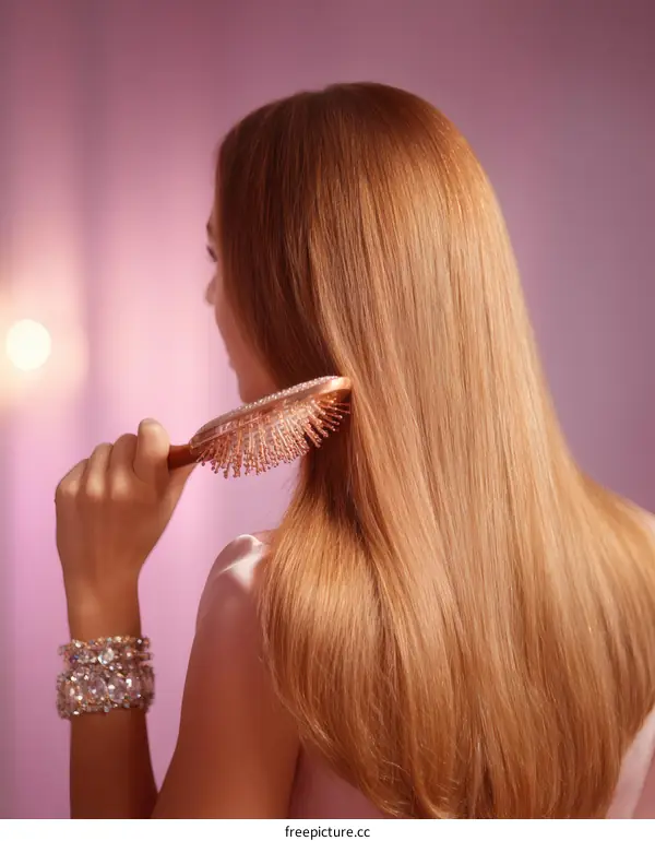 Woman with Long  Healthy Hair and a Stylish Brush
