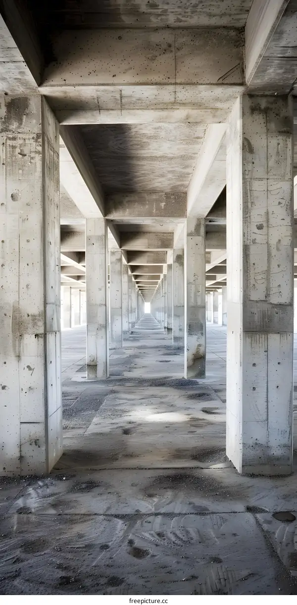 Concrete Columns and Beams of a Modern Building Under Construction