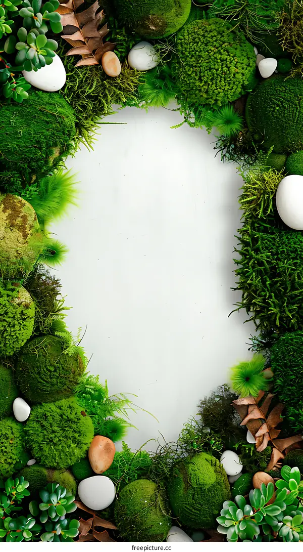 Green Moss and Stones Frame with White Background