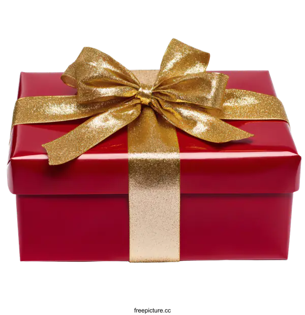 [Transparent Background PNG]Red Gift Box with Golden Ribbon