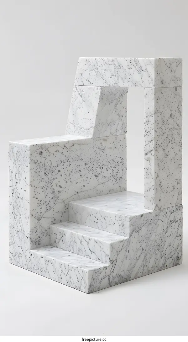 White Marble Abstract Sculpture with Geometric Shapes