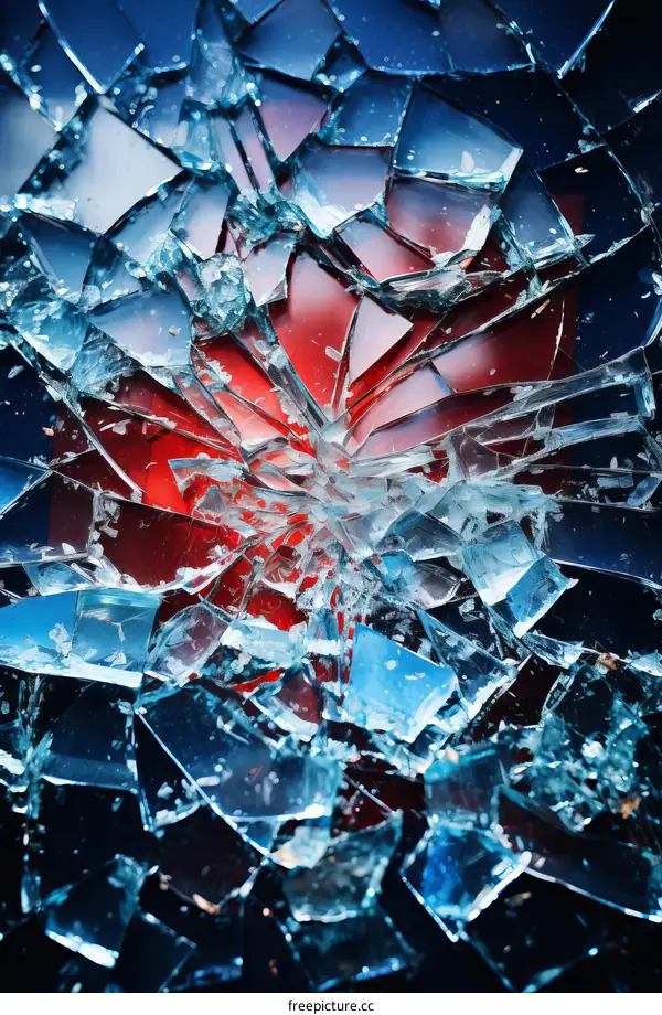 Shattered glass with red background
