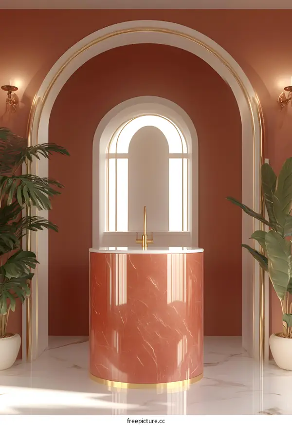 Modern Bathroom Interior Design With Arched Window