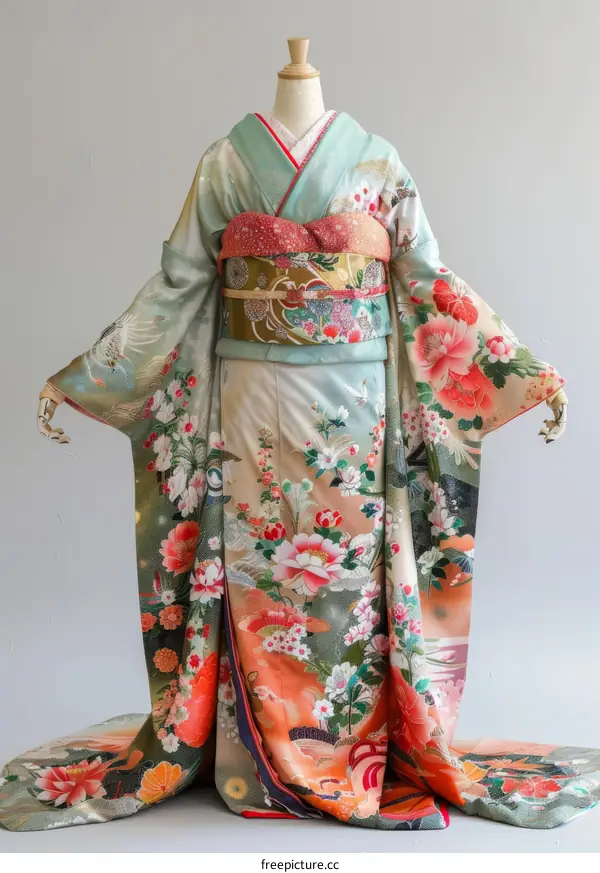 A woman wearing a kimono with a floral pattern