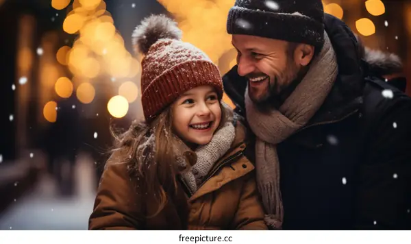 Father and daughter enjoying the snow