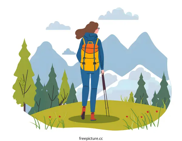 Woman Hiking With A Backpack In Mountain