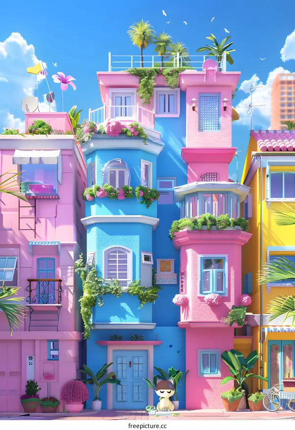 Colorful Buildings in a Sunny Town