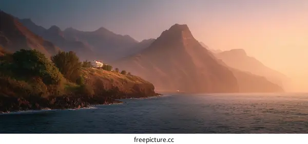 Coastal Mountain Landscape at Sunset