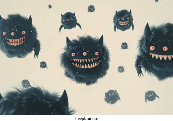 Cute and Scary Cartoon Monsters 3D Rendering