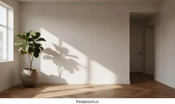 Bright and clean interior space with a potted plant near a window