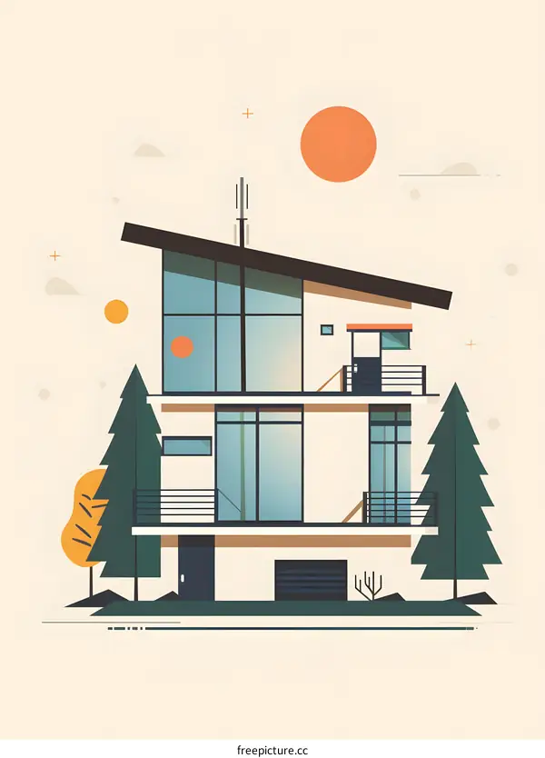 Modern Minimalist House Illustration with Flat Design