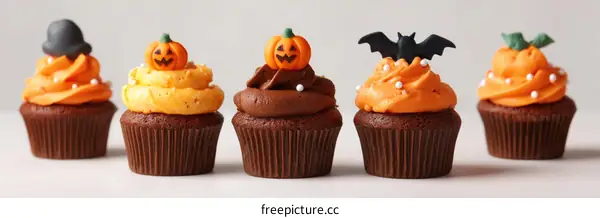 Halloween Cupcakes with Decorative Orange and Black Frosting