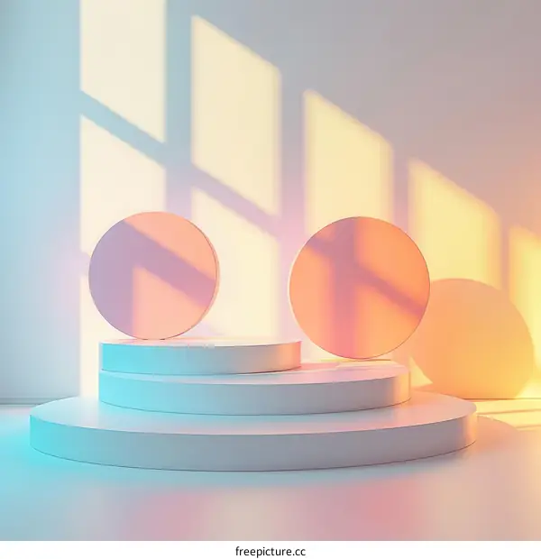 3D rendering of a podium with two pink circles on it