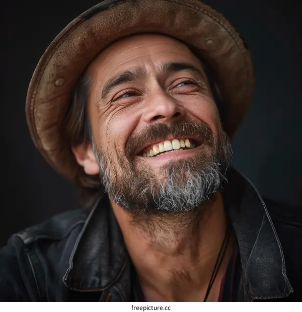 Close-up Portrait of a Smiling Man with a Hat